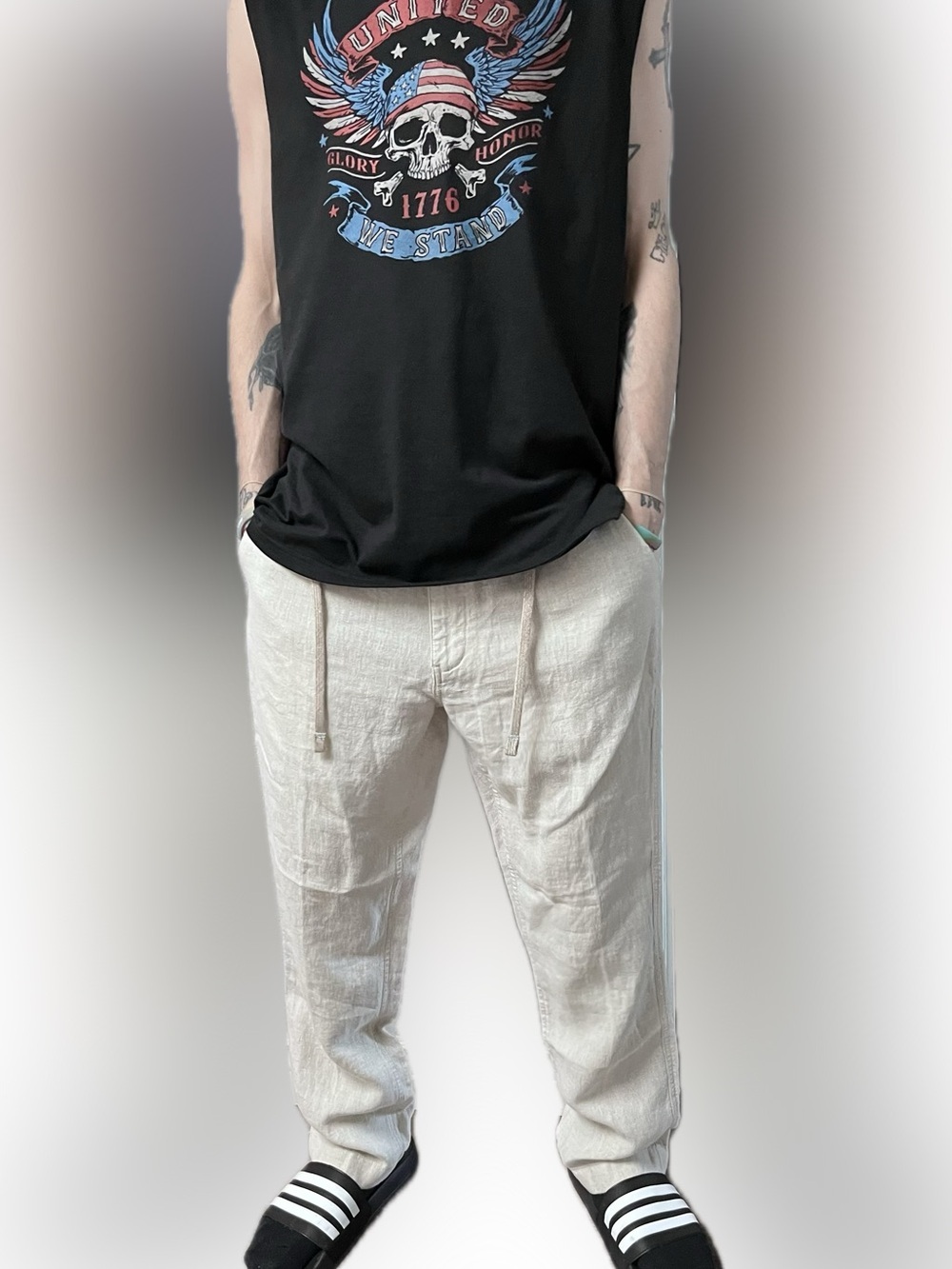 Light Beige Linen Drawstring Pants mens size 34w 30L new with tags nwt rare